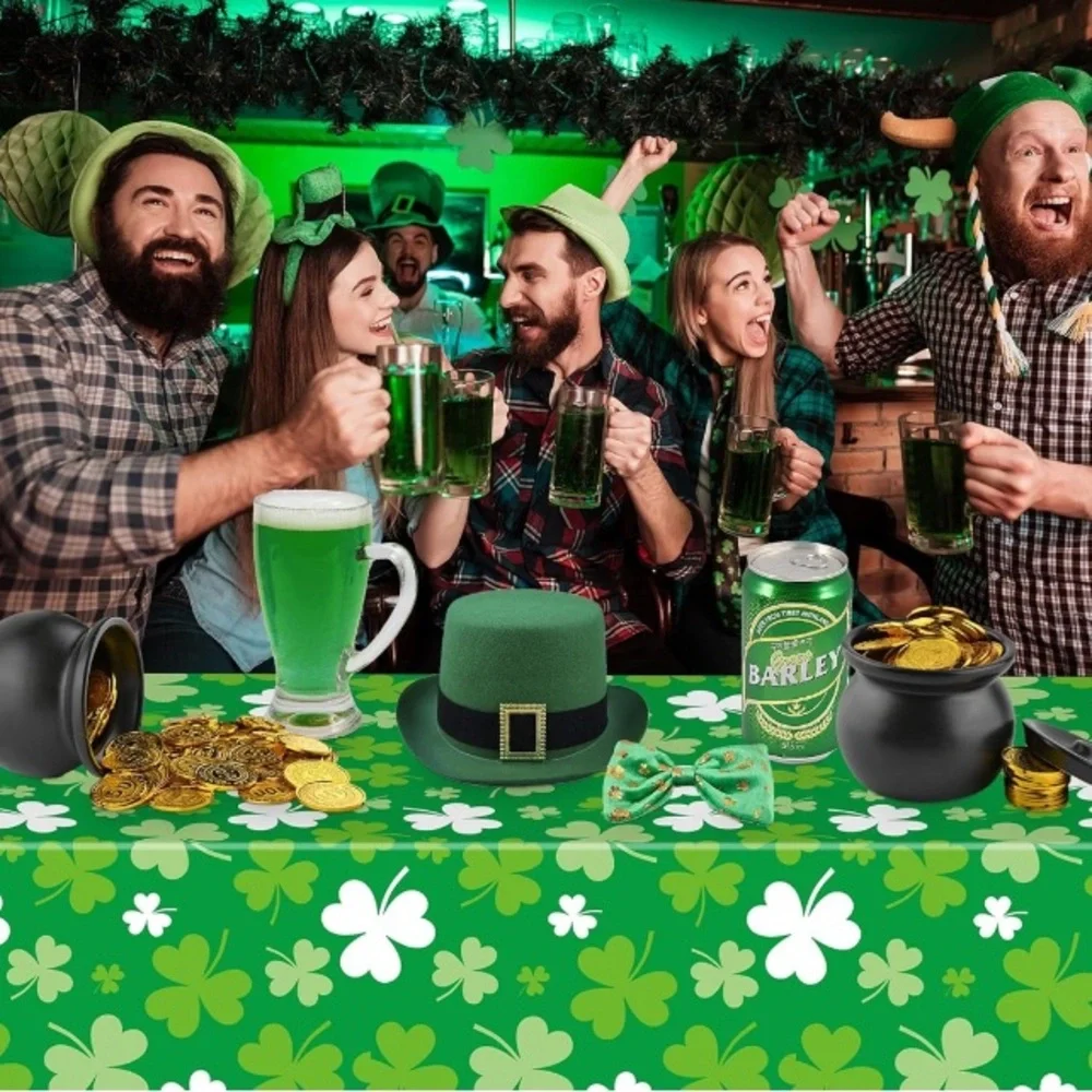 2 Pack St Patrick's Day Green Shamrock Plastic Disposable Rectangle Tablecloth☘️